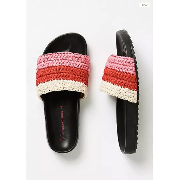 ANTHROPOLOGIE Amira Red Stripe Woven Slide Sandals // 7 - Picture 1 of 10